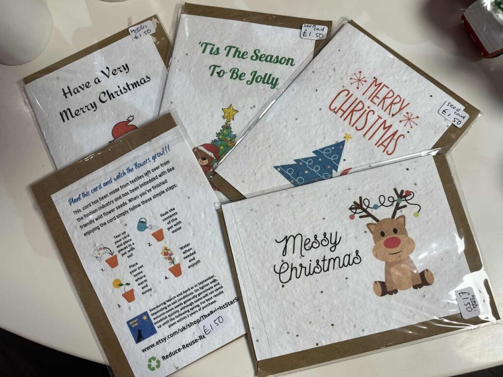 Series of paper cards with seeds and Christmas cheer