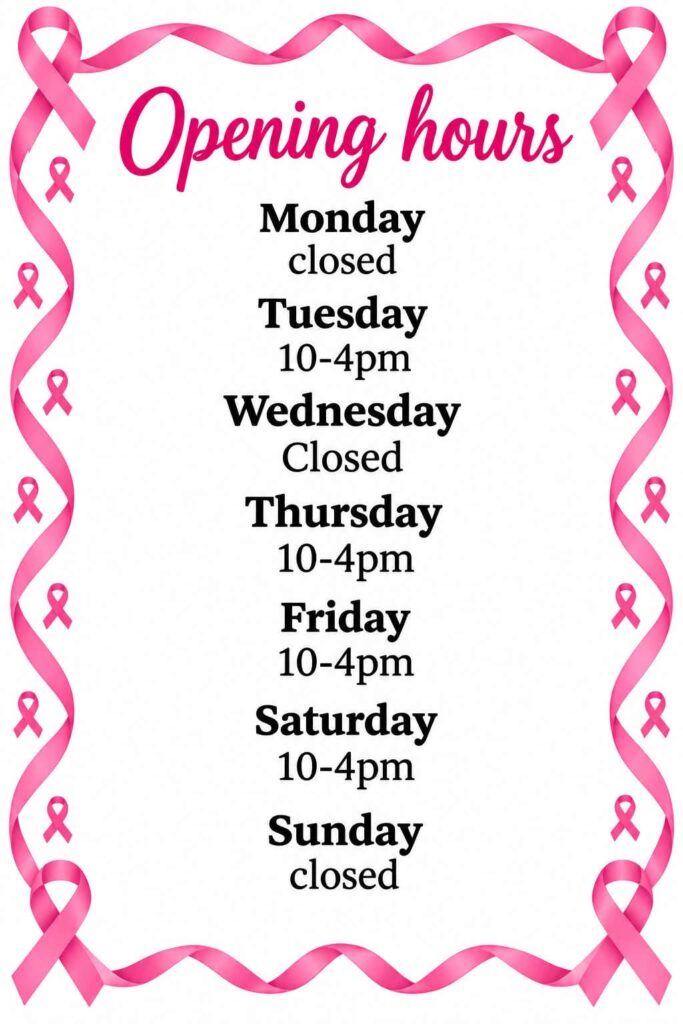 Opening times listed Monday - closed Tuesday 10am-4pm Wednesday - closed Thurs - Saturday 10am to 4pm Sunday - closed.